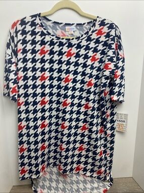 LuLaRoe Navy, White & Red Houndstooth irma top